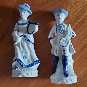 Vintage Blue & White Victorian Figurines w Musical Instruments